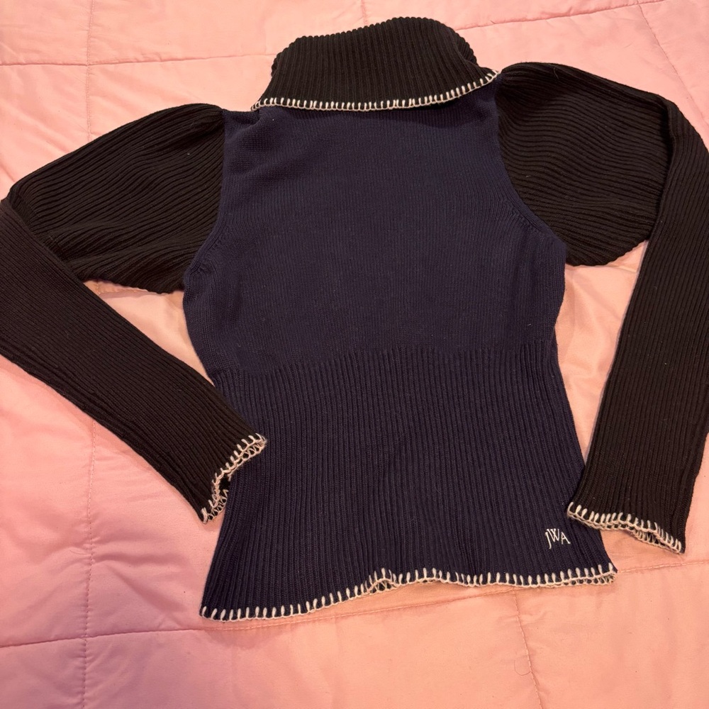 JW ANDERSON Navy and Black Cowl Neck Sweater large
